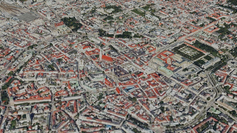 Aus dem 3D-Stadtmodell gerenderte Ansicht der Münchner Innenstadt